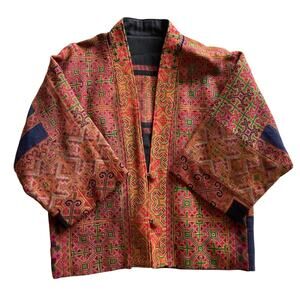 Vintage Thai Hmong Hill Tribe Handwoven Ethnic Textile Reversible Coat Jacket